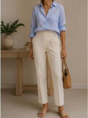 Tibi ivory high rise ankle pants wrap closure with buckle  Size 0